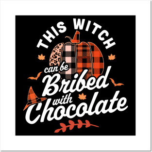 This Witch Can Be Bribed With Chocolate Halloween Fall Plaid Posters and Art